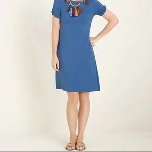 Chico's Blue Knee Length Twist Sleeve Comfy Stretch Shift Dress Size 3   16-18